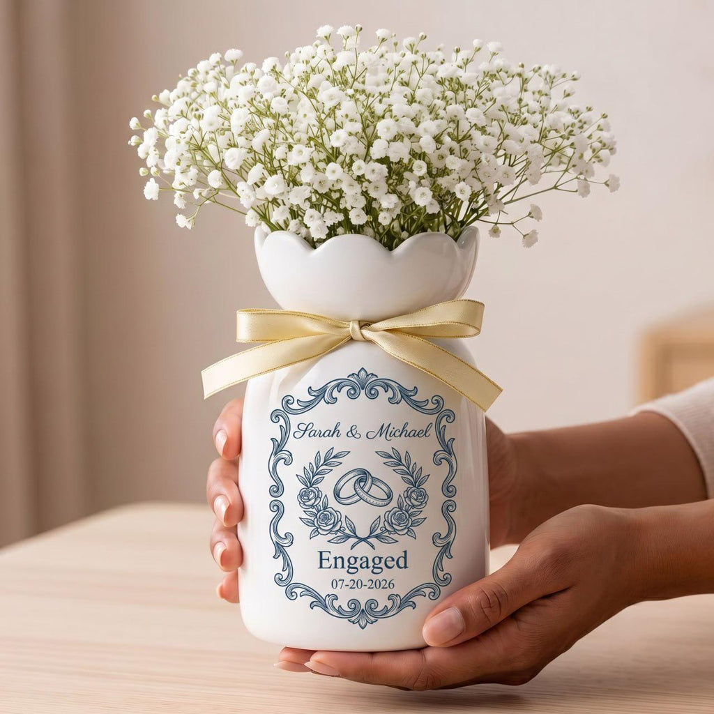 Personalized Engagement Vase, Custom Engagement Gift, Wedding Vase Gift, Ceramic Flower Vase, Wedding Gift for Couple, New Engaged Couple