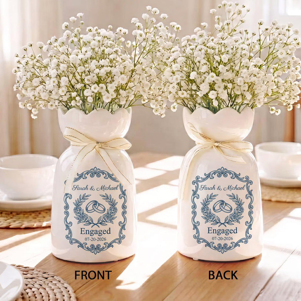 Personalized Engagement Vase, Custom Engagement Gift, Wedding Vase Gift, Ceramic Flower Vase, Wedding Gift for Couple, New Engaged Couple