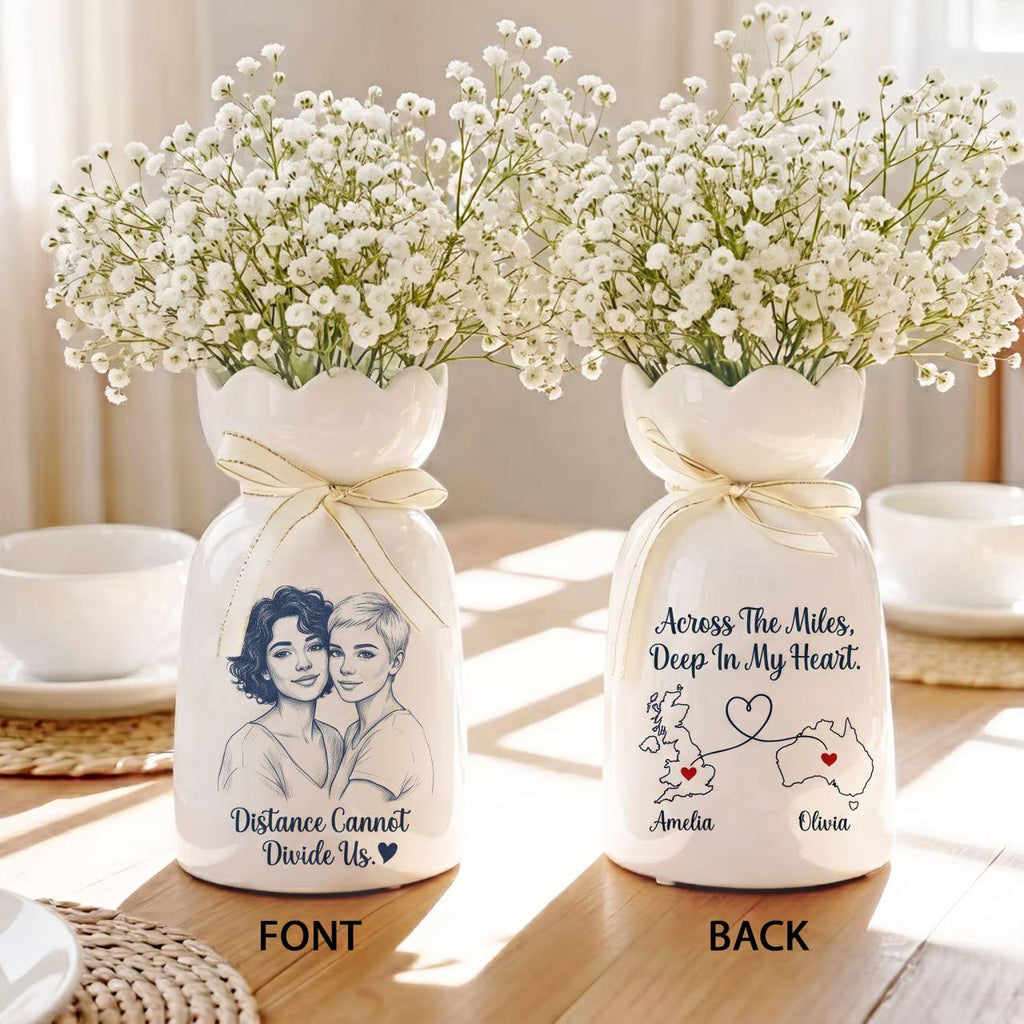 Personalized Best Friend Vase, Long Distance Friendship Gift, Custom Photo Vase, Besties Gift, State to State Gift, Ceramic Flower Vase