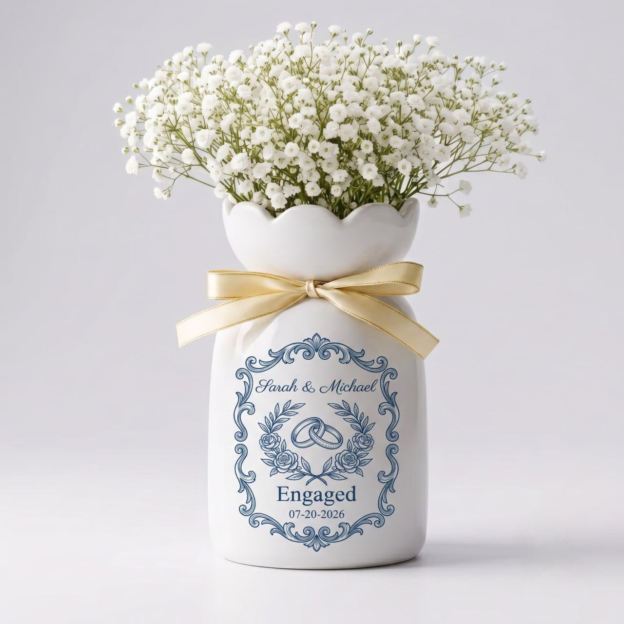 Personalized Engagement Vase, Custom Engagement Gift, Wedding Vase Gift, Ceramic Flower Vase, Wedding Gift for Couple, New Engaged Couple