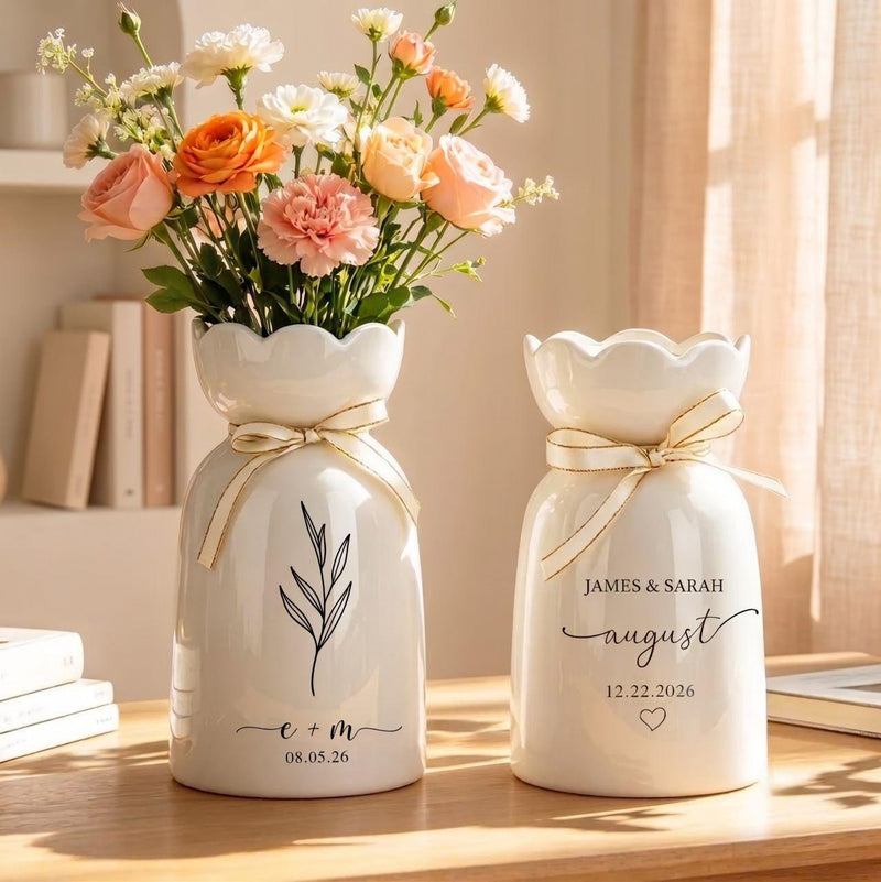 Personalized Wedding Gift Vase, Custom Engagement Gift, Ceramic Flower Vase, Newlywed Gift, Wedding Anniversary Gift for Couple