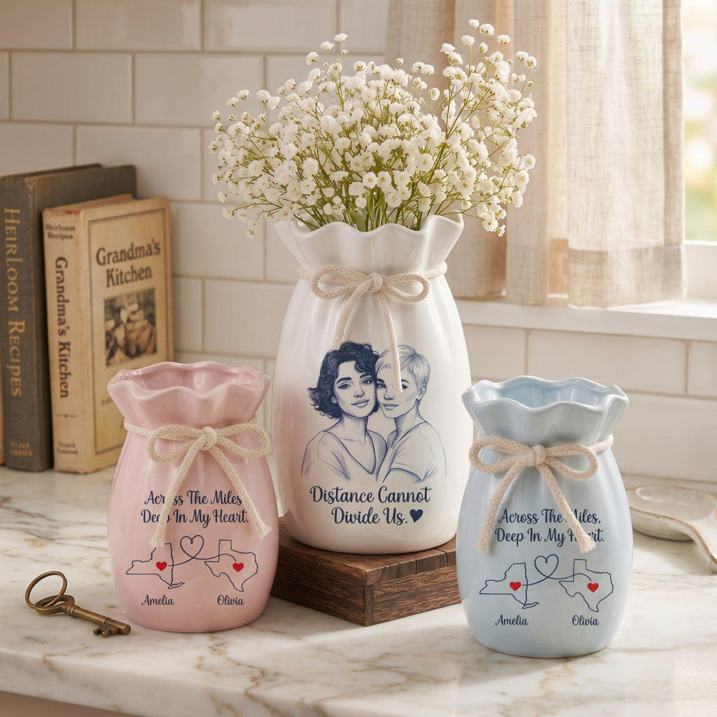 Personalized Best Friend Vase, Long Distance Friendship Gift, Custom Photo Vase, Besties Gift, State to State Gift, Ceramic Flower Vase