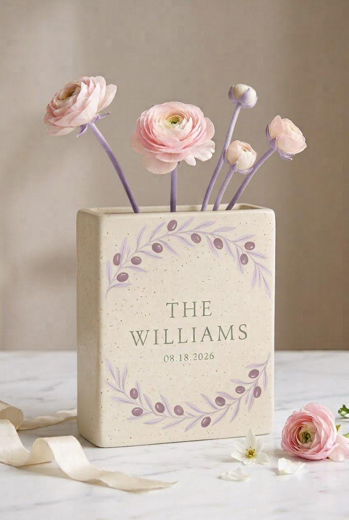 Personalized Engagement Book Vase, Ceramic Book Vase, Custom Couple Name Vase, Engagement Gift, Wedding Gift for Couple, Bride Gift