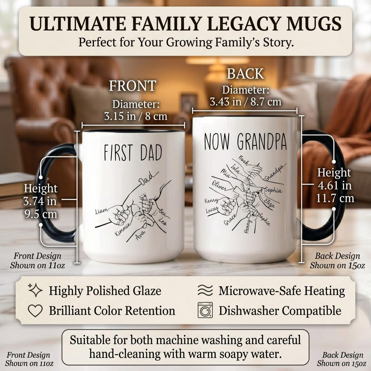 First Fathers Day Mug, Personalized Grandpa Mug, Fathers Day Gift From Kids, New Grandpa Coffee Cup, Dad To Grandpa Mug Gift