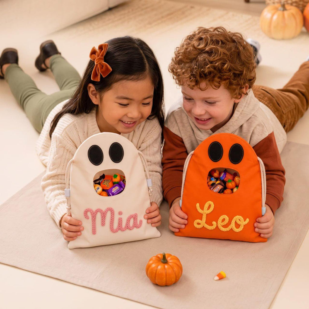 Personalized Halloween Treat Bag, Custom Ghost Candy Bag, Trick or Treat Bag, Halloween Candy Bag, Embroidered Trick or Treat Bucket