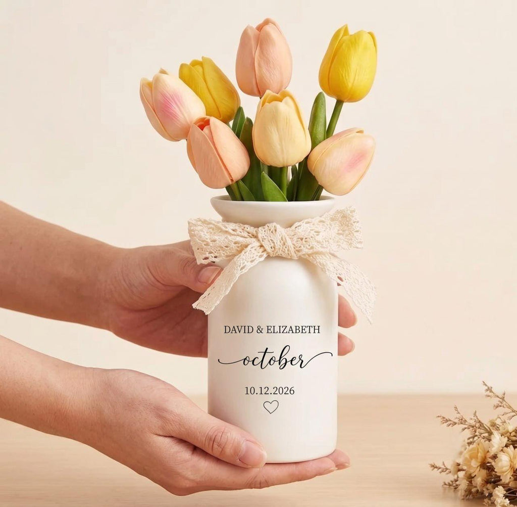 Personalized Wedding Gift Vase, Custom Engagement Gift, Ceramic Flower Vase, Newlywed Gift, Wedding Anniversary Gift for Couple