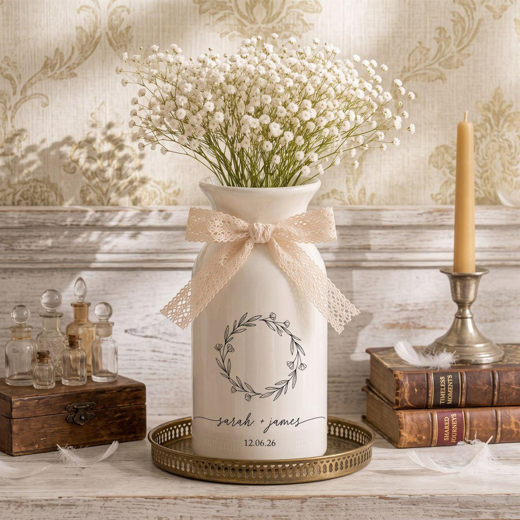 Personalized Wedding Vase, Custom Engagement Gift, Ceramic Flower Vase, Wedding Gift for Couple, Newlywed Gift, Bridal Shower Gift