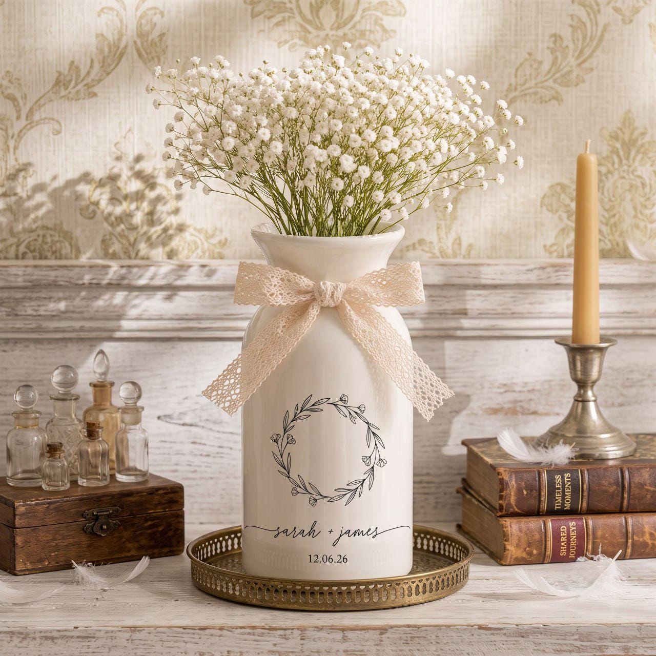Personalized Wedding Vase, Custom Engagement Gift, Ceramic Flower Vase, Wedding Gift for Couple, Newlywed Gift, Bridal Shower Gift