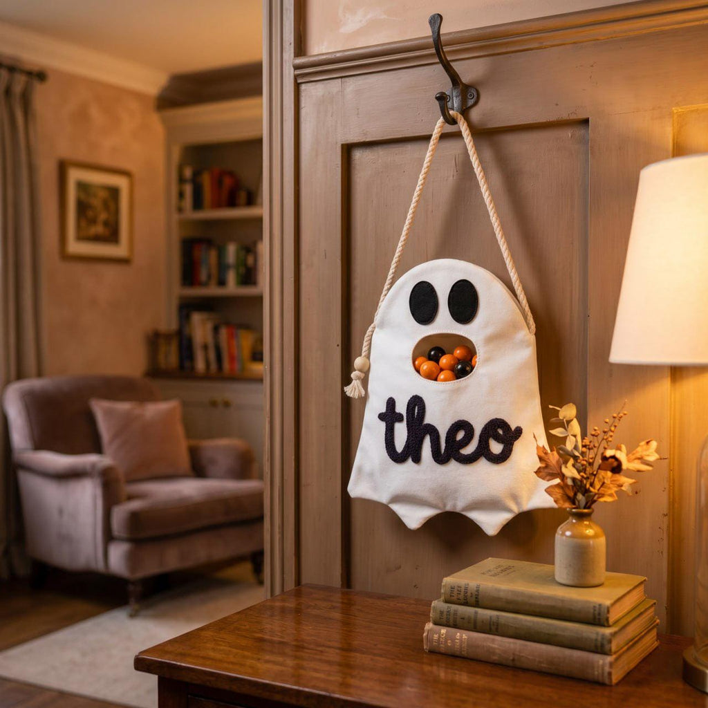 Personalized Halloween Treat Bag, Custom Ghost Candy Bag, Trick or Treat Bag, Halloween Candy Bag, Embroidered Trick or Treat Bucket