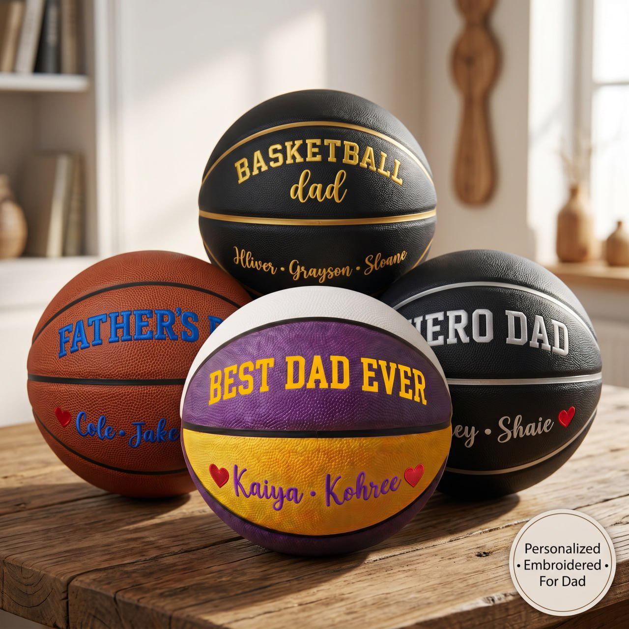 Personalized Basketball Gift for Dad, Fathers Day Basketball, Custom Embroidered Basketball Keepsake, Anniversary Gift, Gift for him