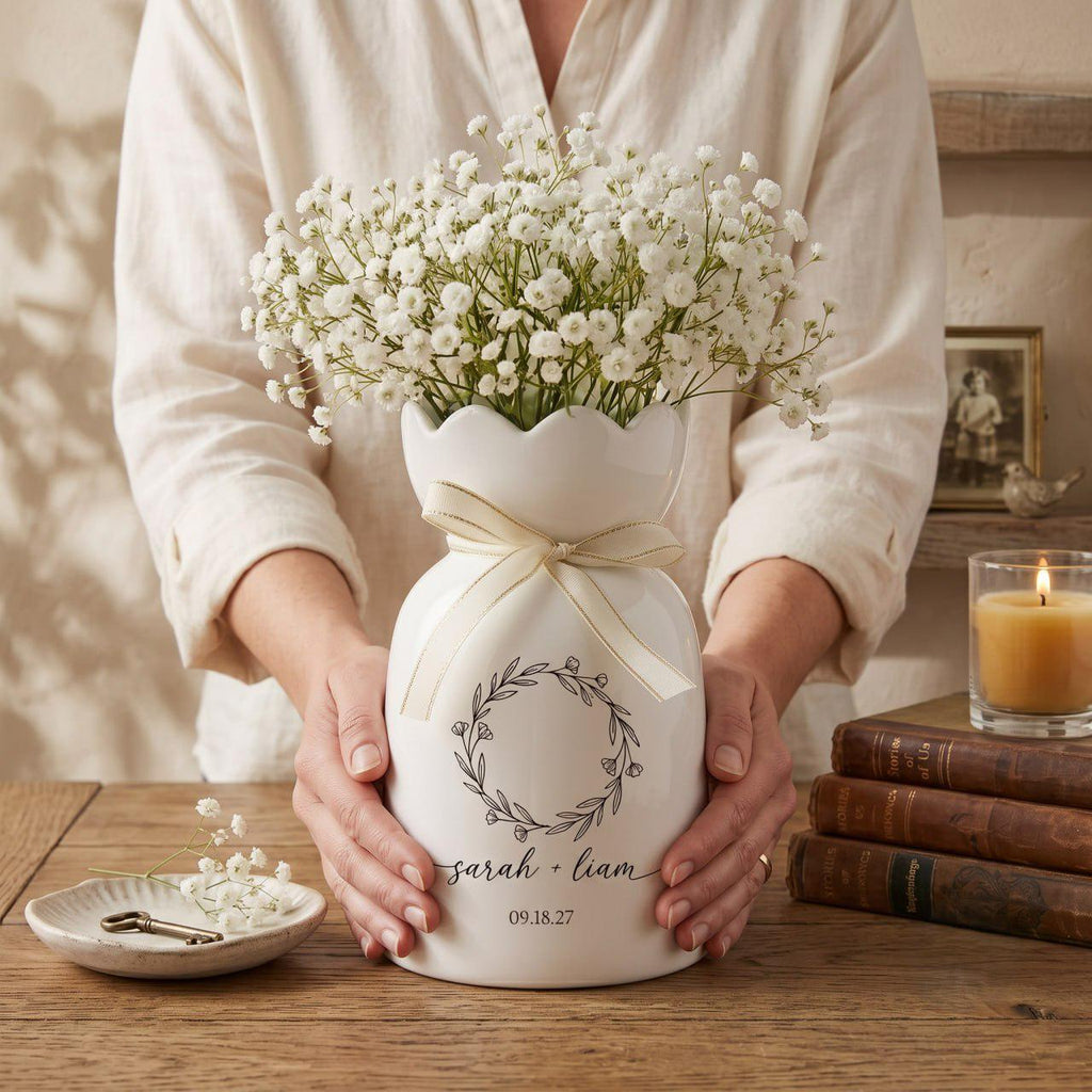 Personalized Wedding Vase, Custom Engagement Gift, Ceramic Flower Vase, Wedding Gift for Couple, Newlywed Gift, Bridal Shower Gift