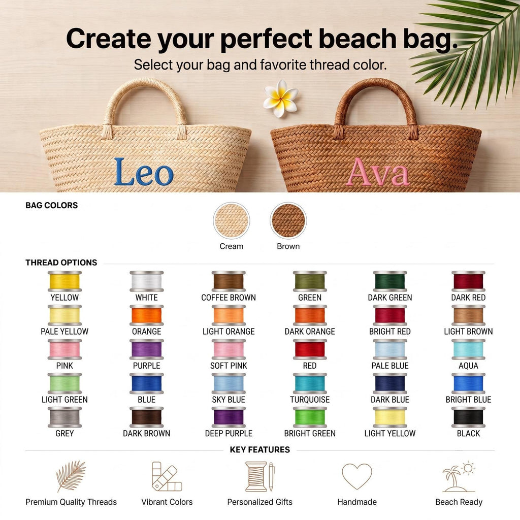 Personalized Straw Beach Bag, Custom Embroidered Name Beach Tote, Bridesmaid Beach Bag, Bride Gift, Summer Vacation Tote, Honeymoon Bag