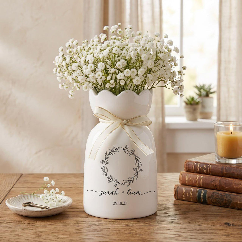 Personalized Wedding Vase, Custom Engagement Gift, Ceramic Flower Vase, Wedding Gift for Couple, Newlywed Gift, Bridal Shower Gift