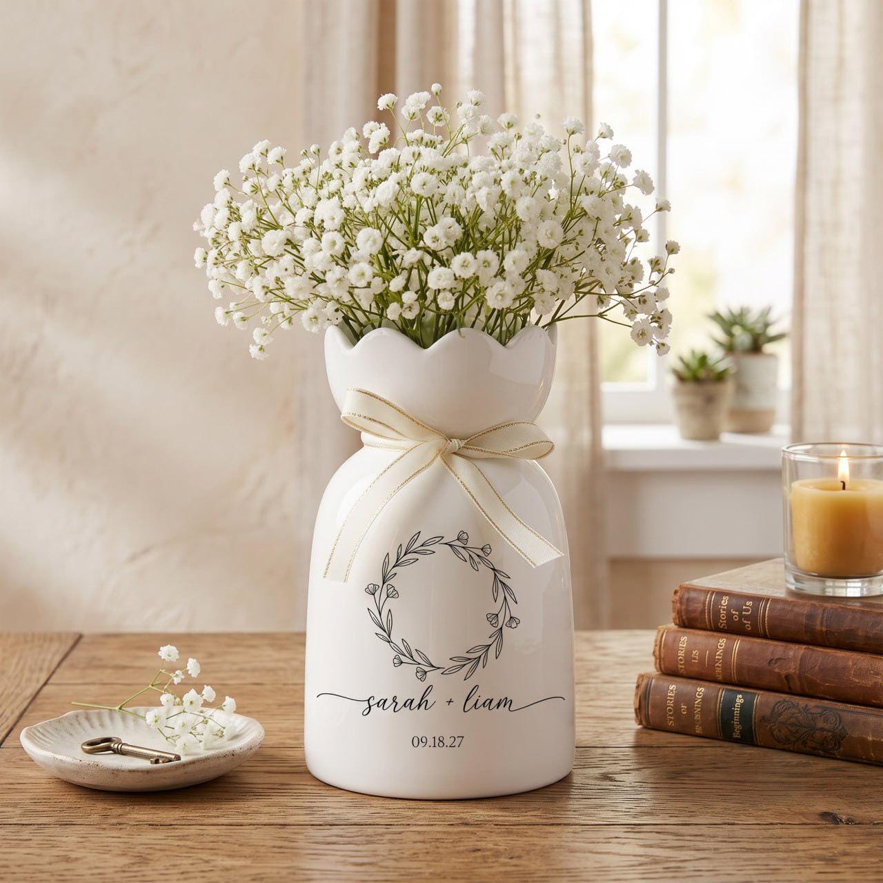Personalized Wedding Vase, Custom Engagement Gift, Ceramic Flower Vase, Wedding Gift for Couple, Newlywed Gift, Bridal Shower Gift