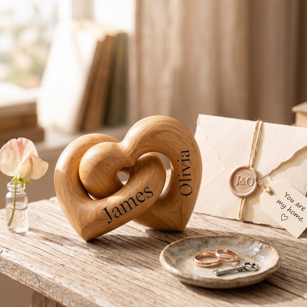 Personalized Wooden Hearts, Engraved Couple Names, Anniversary Gift, Wedding Gift for Couple, Valentine Gift for Wife Husband, Love Keepsake
