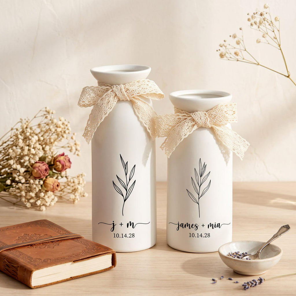 Personalized Wedding Gift Vase, Custom Engagement Gift, Ceramic Flower Vase, Newlywed Gift, Wedding Anniversary Gift for Couple
