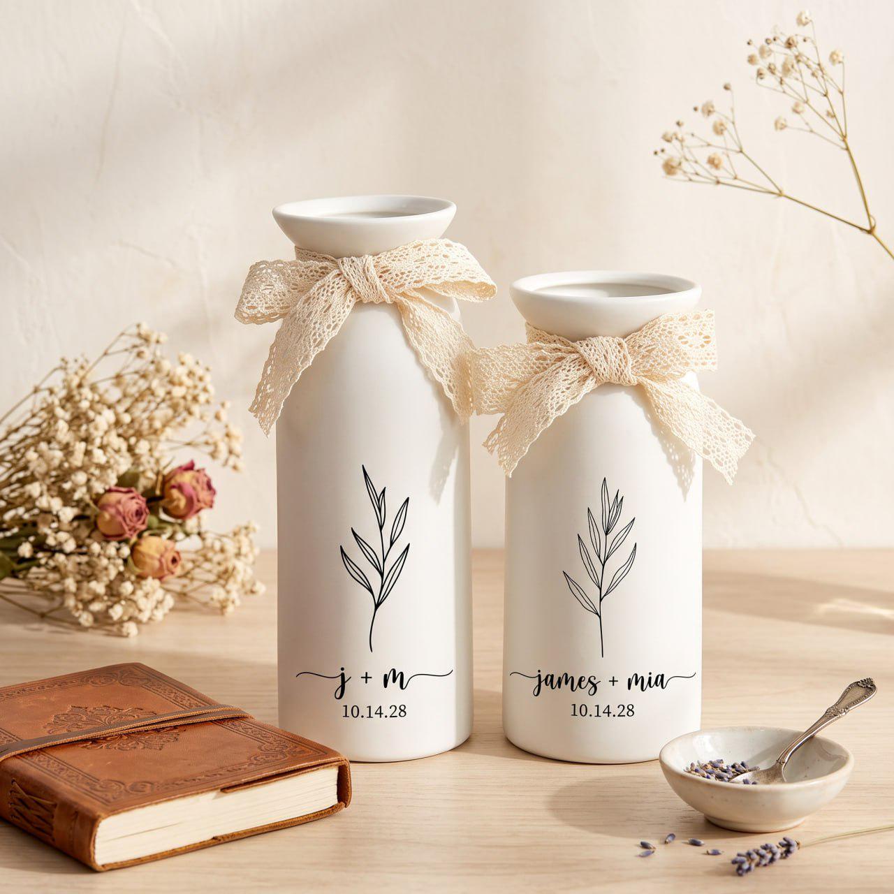 Personalized Wedding Gift Vase, Custom Engagement Gift, Ceramic Flower Vase, Newlywed Gift, Wedding Anniversary Gift for Couple