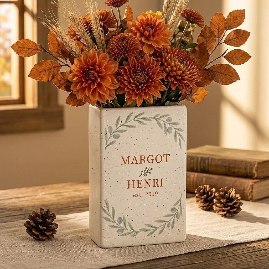 Personalized Engagement Book Vase, Ceramic Book Vase, Custom Couple Name Vase, Engagement Gift, Wedding Gift for Couple, Bride Gift