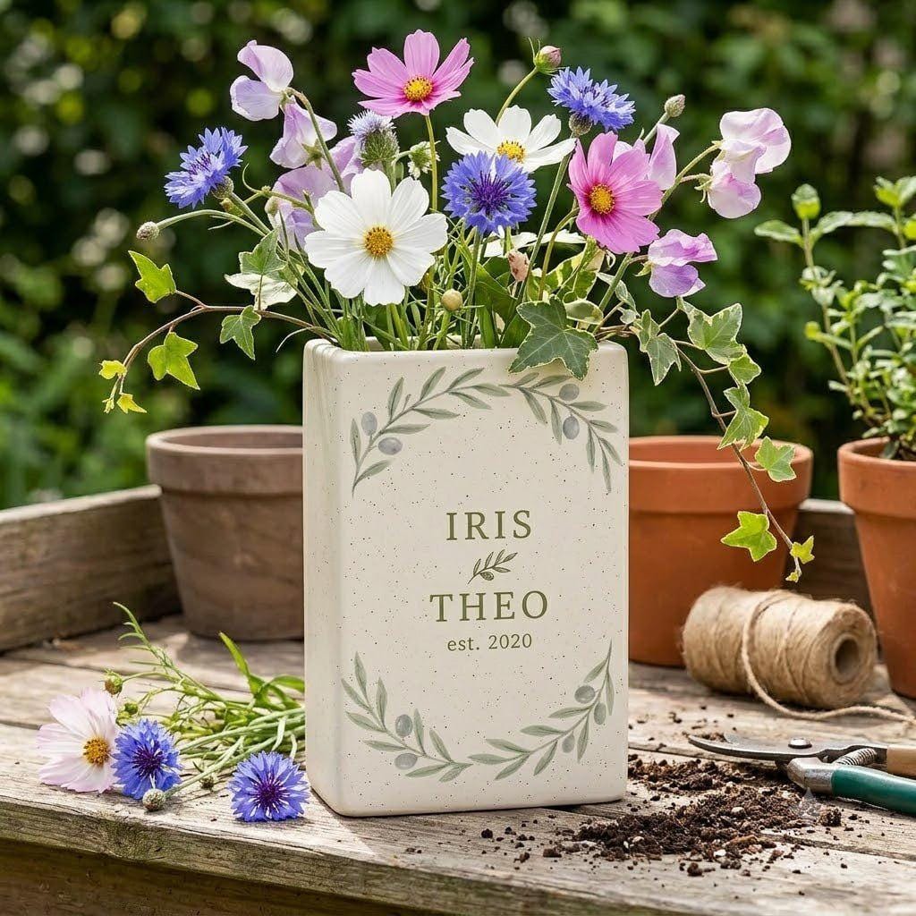 Personalized Engagement Book Vase, Ceramic Book Vase, Custom Couple Name Vase, Engagement Gift, Wedding Gift for Couple, Bride Gift
