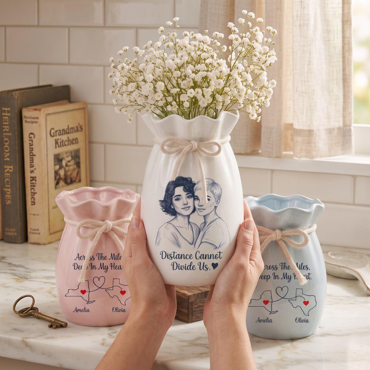 Personalized Best Friend Vase, Long Distance Friendship Gift, Custom Photo Vase, Besties Gift, State to State Gift, Ceramic Flower Vase