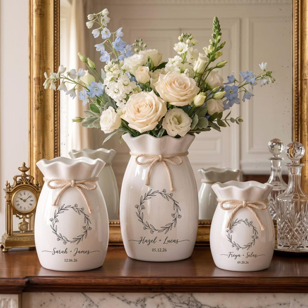 Personalized Wedding Vase, Custom Engagement Gift, Ceramic Flower Vase, Wedding Gift for Couple, Newlywed Gift, Bridal Shower Gift