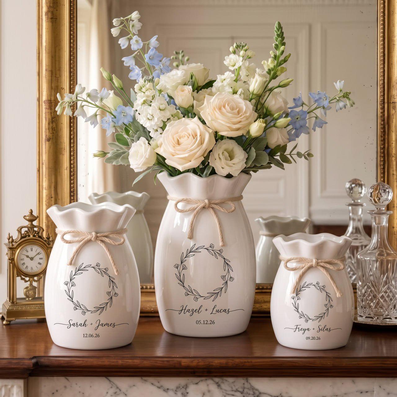 Personalized Wedding Vase, Custom Engagement Gift, Ceramic Flower Vase, Wedding Gift for Couple, Newlywed Gift, Bridal Shower Gift