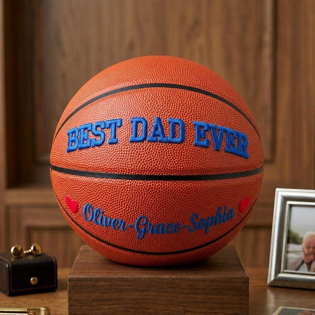 Personalized Basketball Gift for Dad, Fathers Day Basketball, Custom Embroidered Basketball Keepsake, Anniversary Gift, Gift for him
