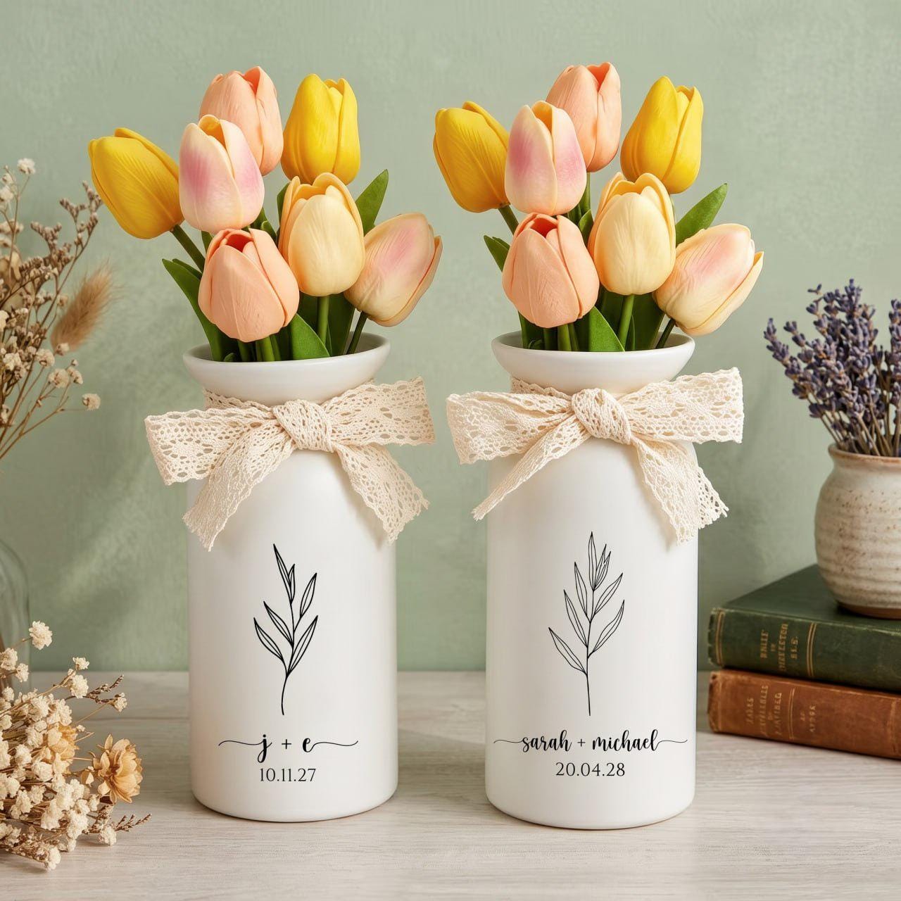 Personalized Wedding Gift Vase, Custom Engagement Gift, Ceramic Flower Vase, Newlywed Gift, Wedding Anniversary Gift for Couple