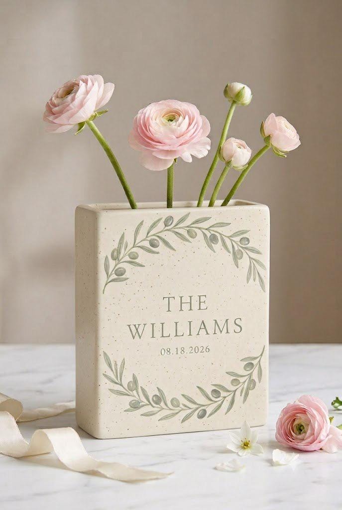 Personalized Engagement Book Vase, Ceramic Book Vase, Custom Couple Name Vase, Engagement Gift, Wedding Gift for Couple, Bride Gift