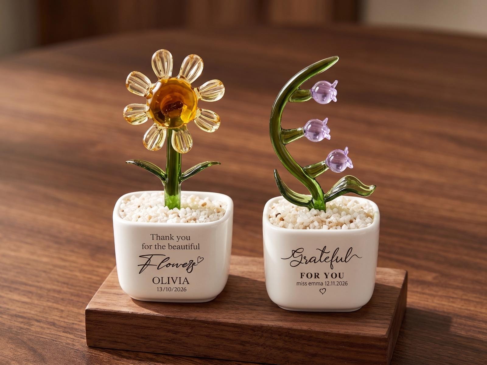 Teacher Appreciation Gift, Personalized Glass Flower Pot, End Of School Year Gift, Thank You Teacher Desk Decor, Custom Name Ornament