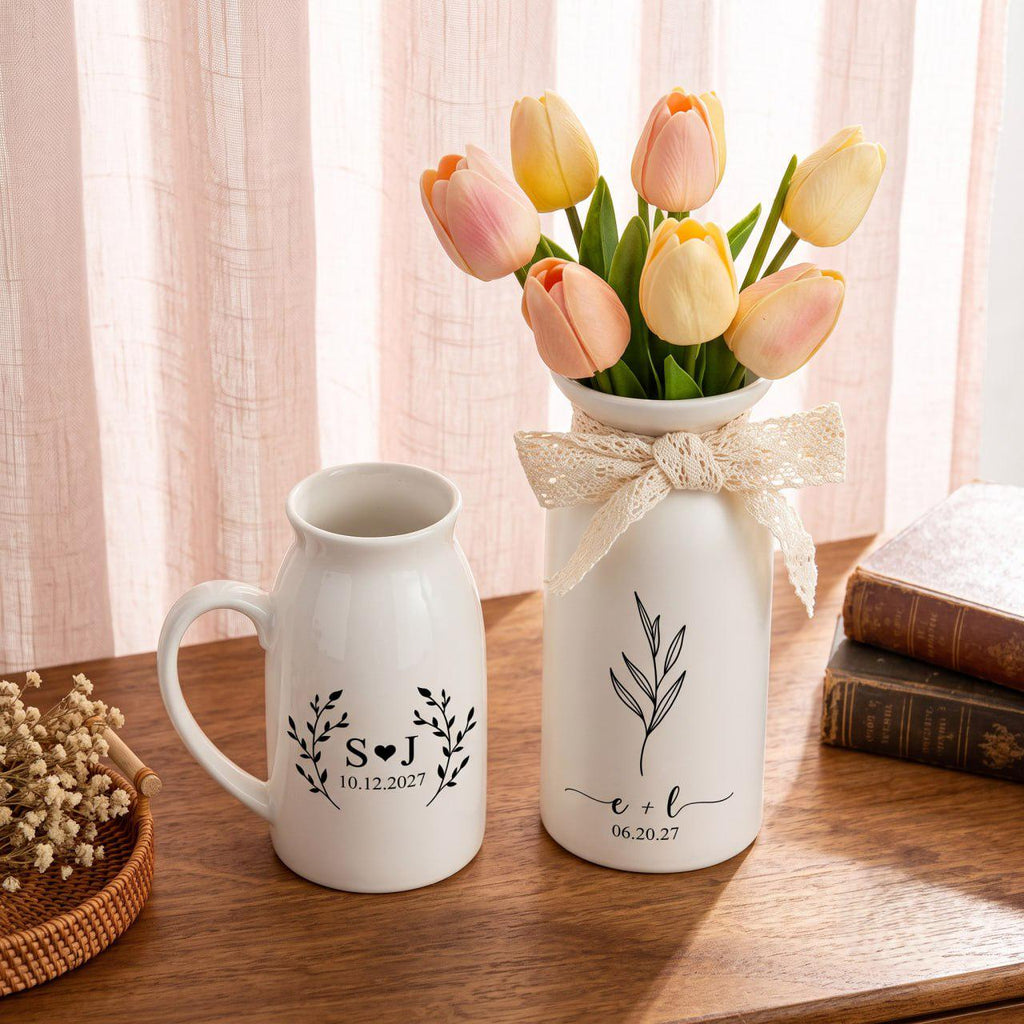 Personalized Wedding Gift Vase, Custom Engagement Gift, Ceramic Flower Vase, Newlywed Gift, Wedding Anniversary Gift for Couple