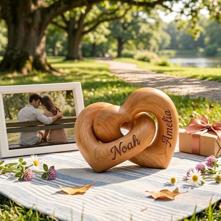 Personalized Wooden Hearts, Engraved Couple Names, Anniversary Gift, Wedding Gift for Couple, Valentine Gift for Wife Husband, Love Keepsake