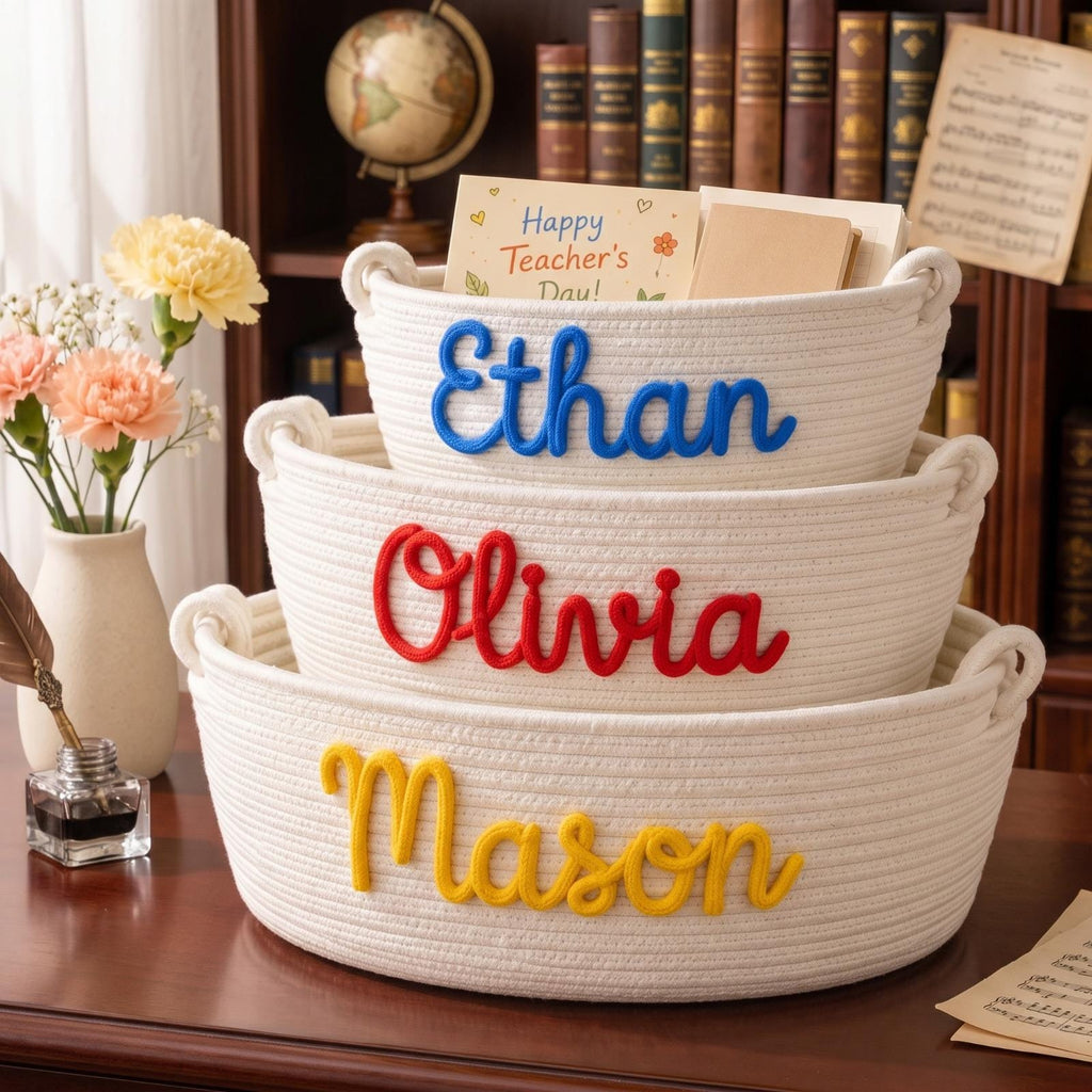 Personalized Teacher Basket, Custom Teacher Gift Basket, Teacher Appreciation Gift, Classroom Storage Basket, End Of Year Teacher Gift