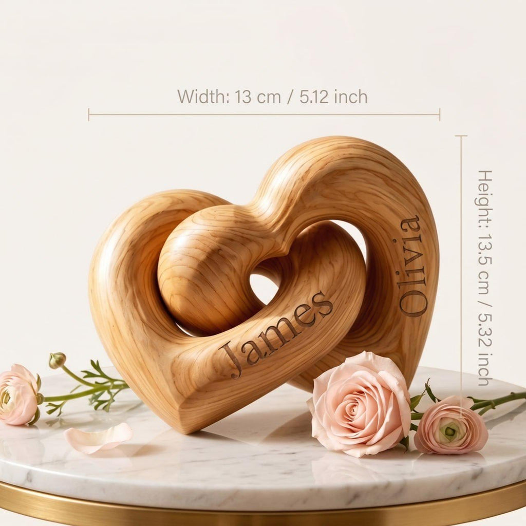Personalized Wooden Hearts, Engraved Couple Names, Anniversary Gift, Wedding Gift for Couple, Valentine Gift for Wife Husband, Love Keepsake