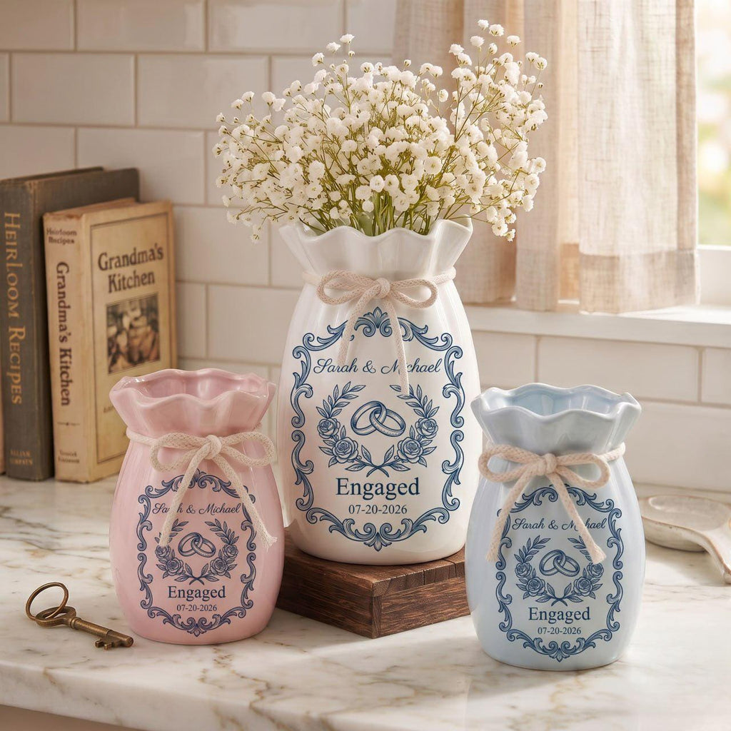 Personalized Engagement Vase, Custom Engagement Gift, Wedding Vase Gift, Ceramic Flower Vase, Wedding Gift for Couple, New Engaged Couple