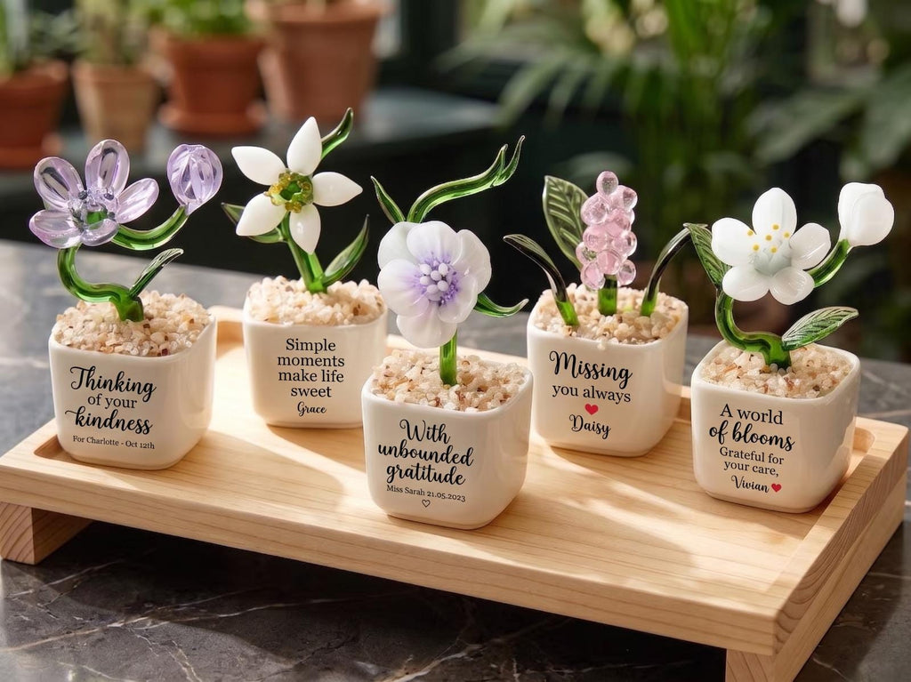 Teacher Appreciation Gift, Personalized Glass Flower Pot, End Of School Year Gift, Thank You Teacher Desk Decor, Custom Name Ornament