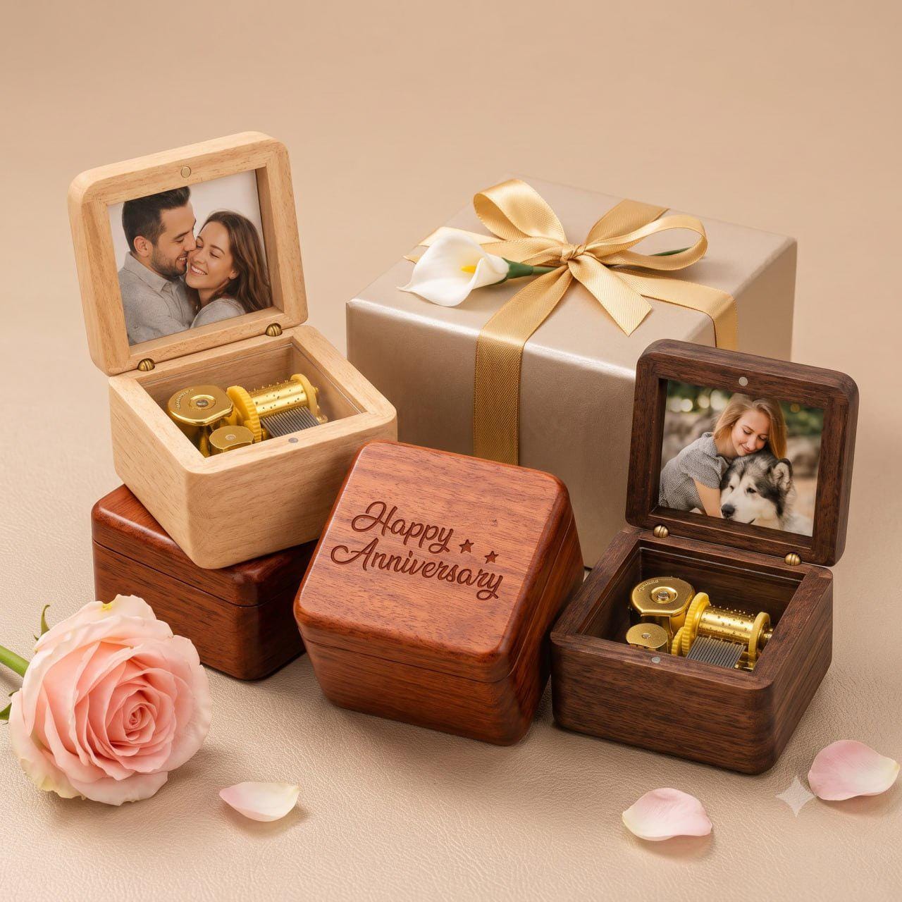 Personalized Music Box, Gift for Husband, Custom Photo Music Box, Engraved Wooden Music Box, Anniversary Gift for Him, Wedding Song Gift