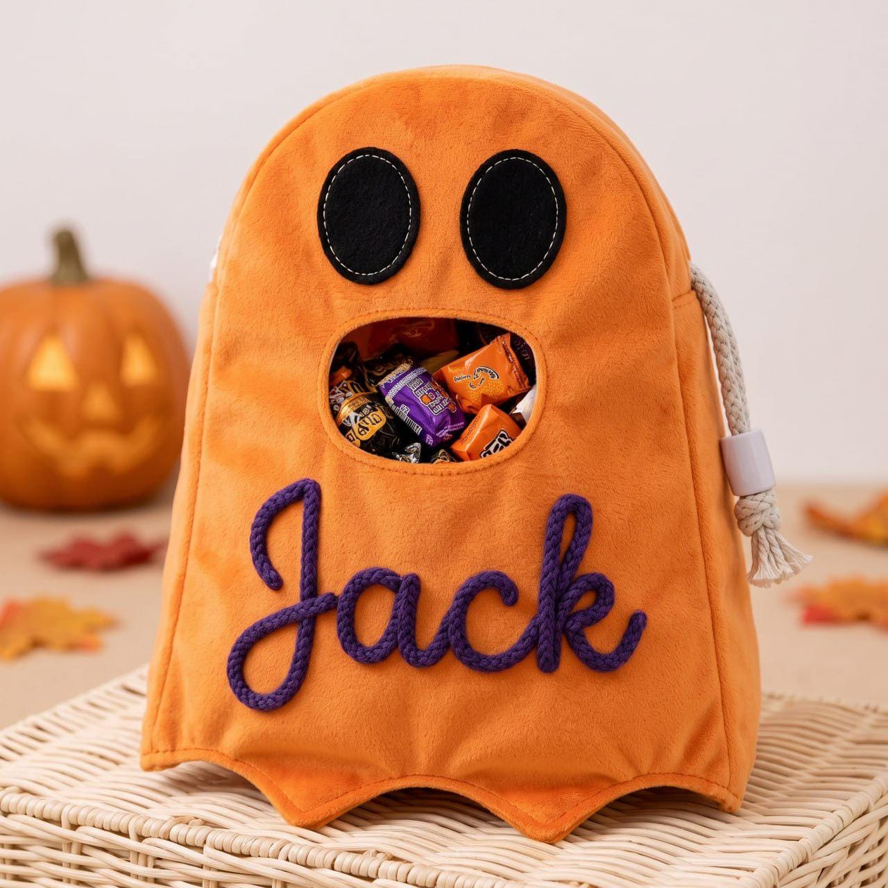 Personalized Halloween Treat Bag, Custom Ghost Candy Bag, Trick or Treat Bag, Halloween Candy Bag, Embroidered Trick or Treat Bucket