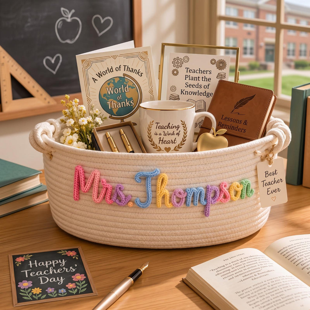 Personalized Teacher Basket, Custom Teacher Gift Basket, Teacher Appreciation Gift, Classroom Storage Basket, End Of Year Teacher Gift