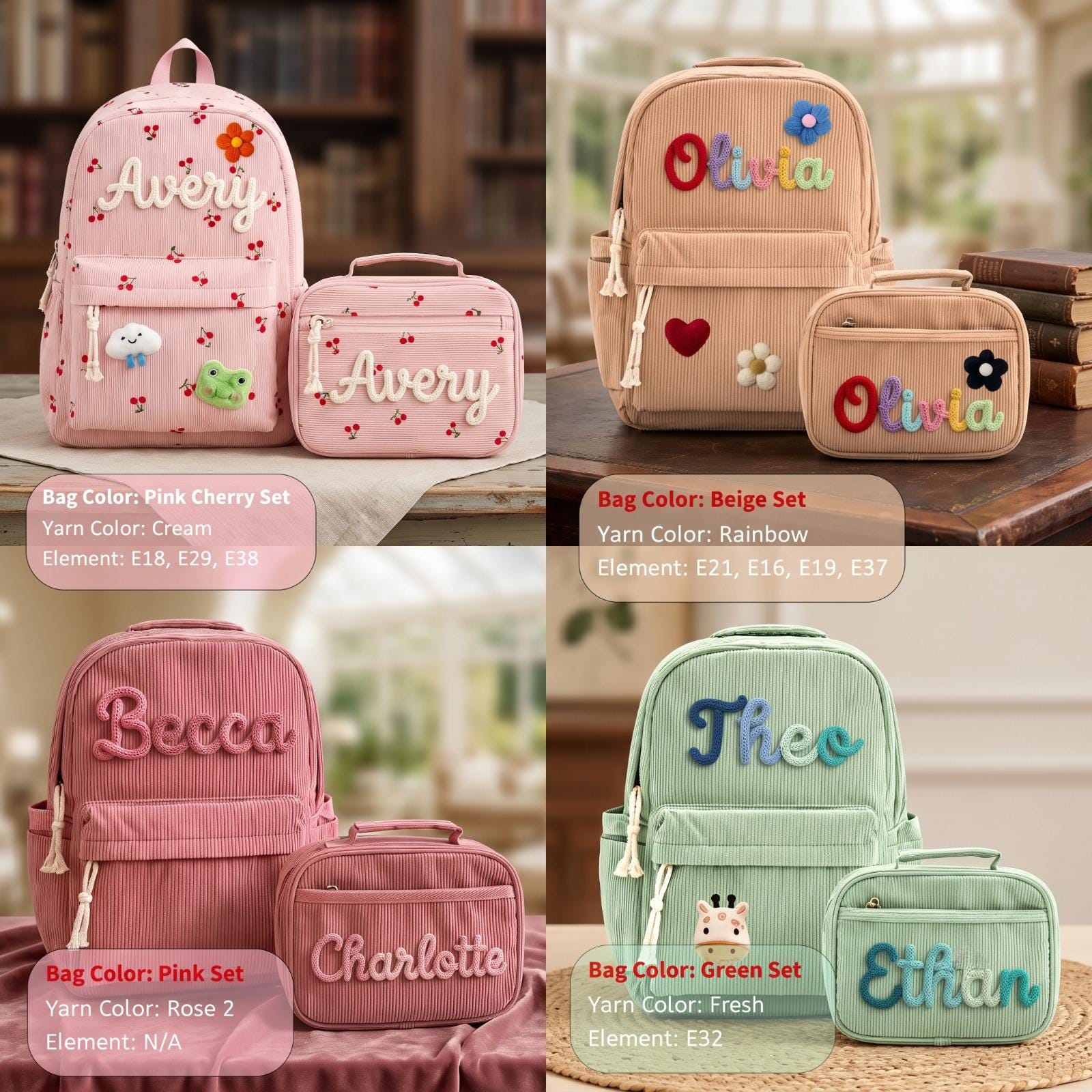 Personalized Kids Backpack & Lunch Bag Set, Custom Name School Backpack, Toddler Preschool Bookbag, Kindergarten Gift