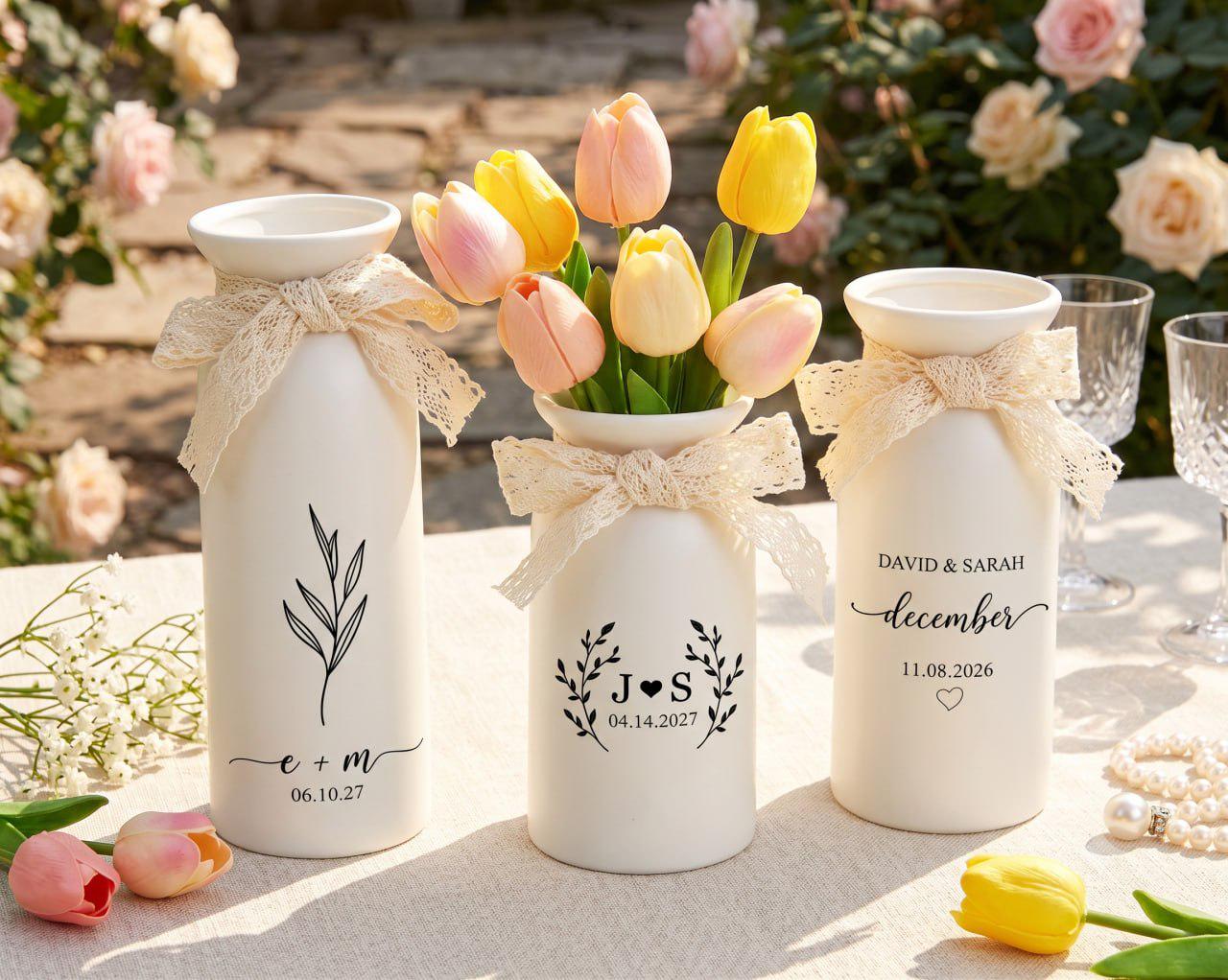 Personalized Wedding Gift Vase, Custom Engagement Gift, Ceramic Flower Vase, Newlywed Gift, Wedding Anniversary Gift for Couple