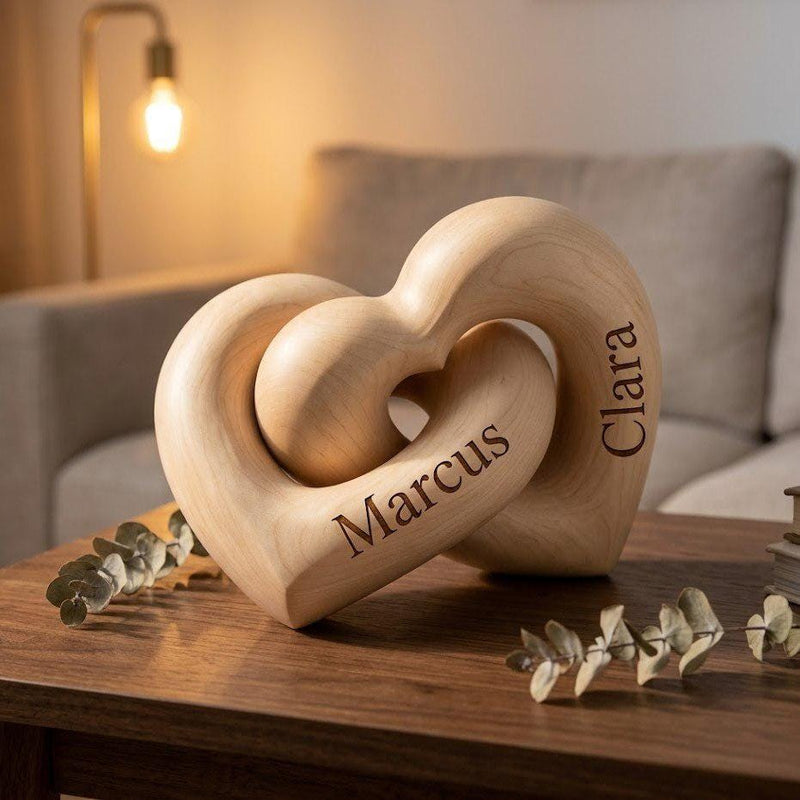 Personalized Wooden Hearts, Engraved Couple Names, Anniversary Gift, Wedding Gift for Couple, Valentine Gift for Wife Husband, Love Keepsake