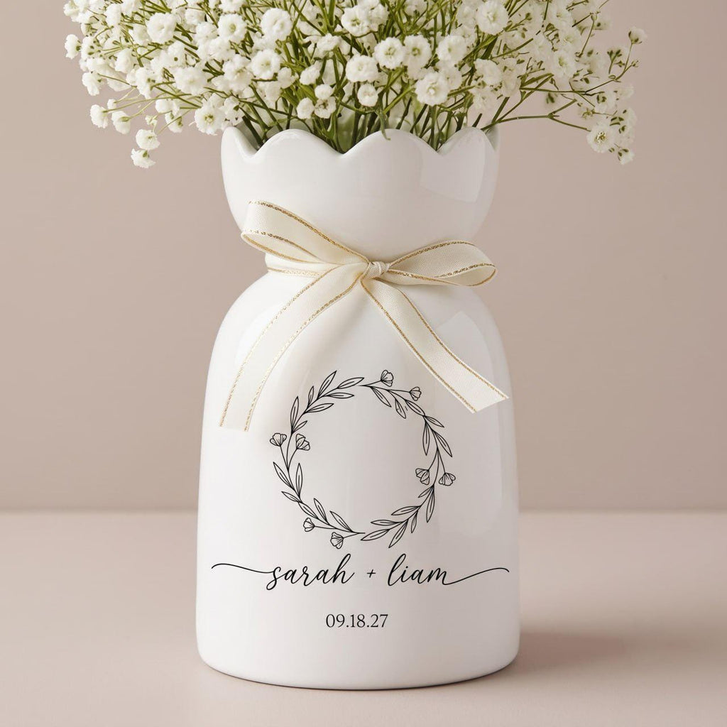 Personalized Wedding Vase, Custom Engagement Gift, Ceramic Flower Vase, Wedding Gift for Couple, Newlywed Gift, Bridal Shower Gift