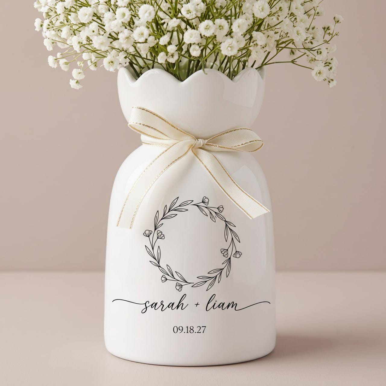 Personalized Wedding Vase, Custom Engagement Gift, Ceramic Flower Vase, Wedding Gift for Couple, Newlywed Gift, Bridal Shower Gift