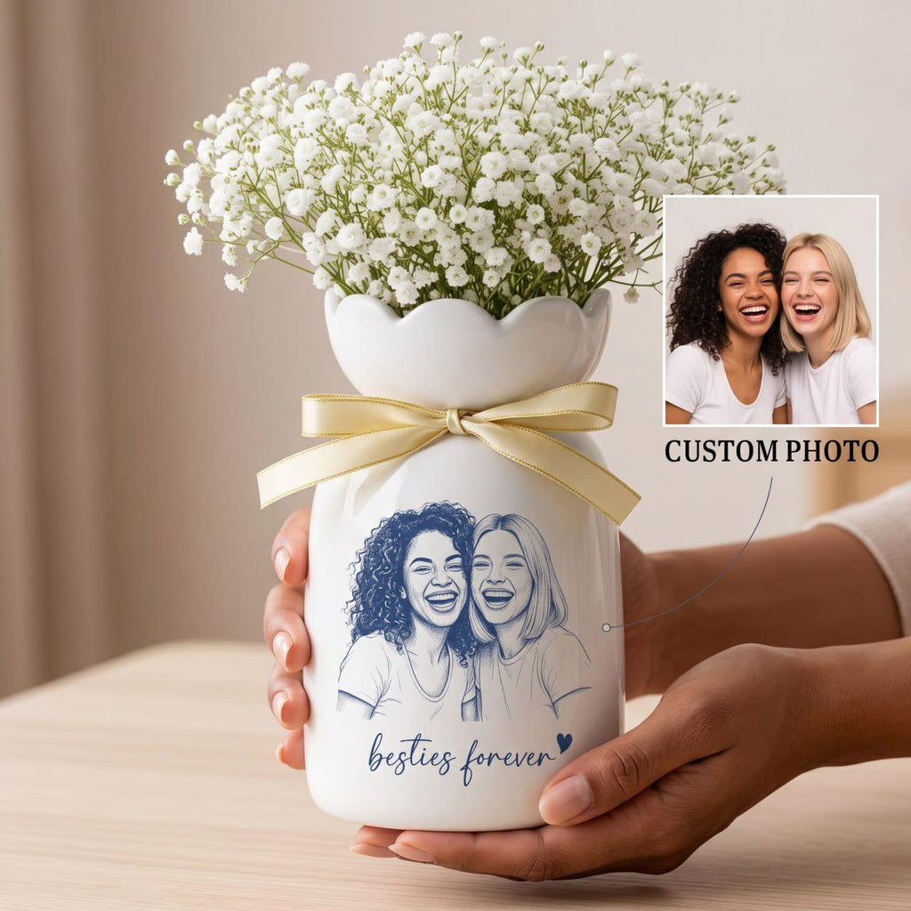 Personalized Best Friend Vase, Long Distance Friendship Gift, Custom Photo Vase, Besties Gift, State to State Gift, Ceramic Flower Vase