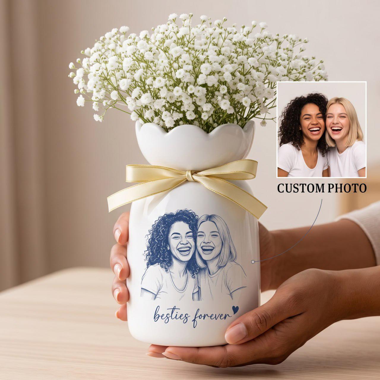 Personalized Best Friend Vase, Long Distance Friendship Gift, Custom Photo Vase, Besties Gift, State to State Gift, Ceramic Flower Vase