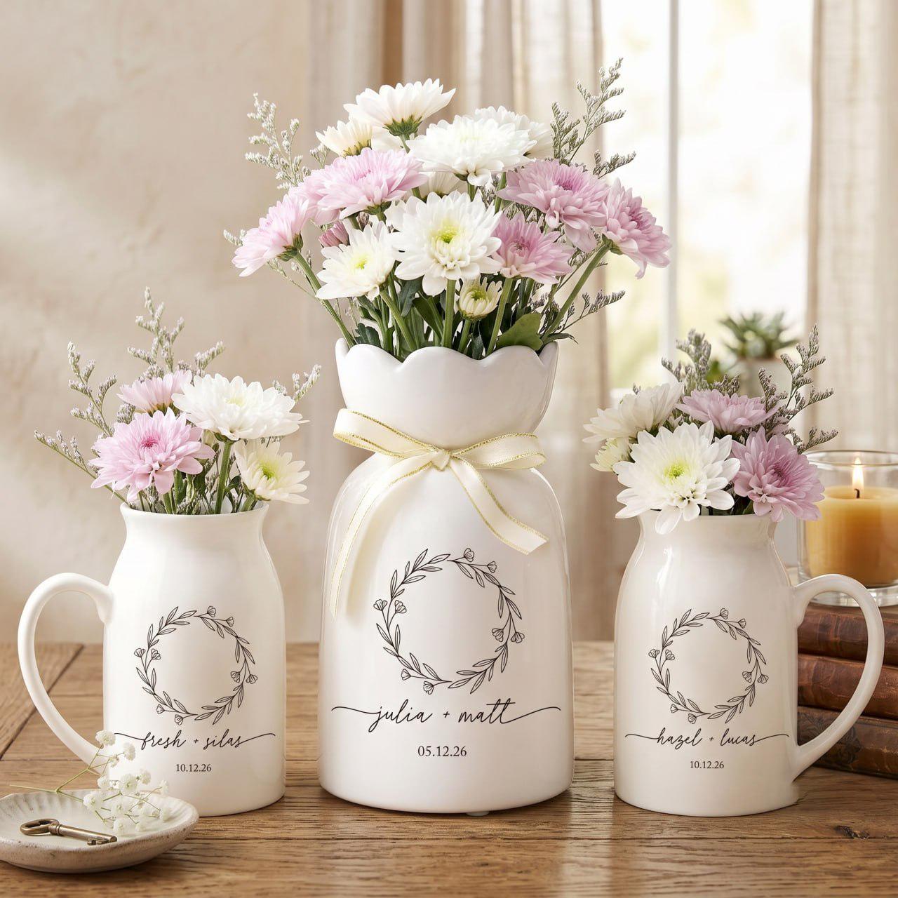 Personalized Wedding Vase, Custom Engagement Gift, Ceramic Flower Vase, Wedding Gift for Couple, Newlywed Gift, Bridal Shower Gift
