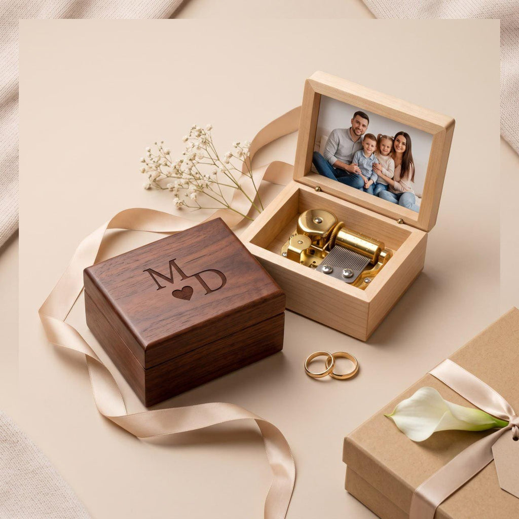 Personalized Music Box, Gift for Husband, Custom Photo Music Box, Engraved Wooden Music Box, Anniversary Gift for Him, Wedding Song Gift
