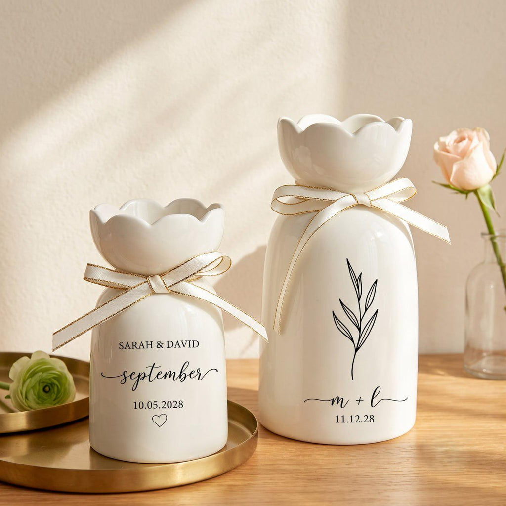 Personalized Wedding Gift Vase, Custom Engagement Gift, Ceramic Flower Vase, Newlywed Gift, Wedding Anniversary Gift for Couple