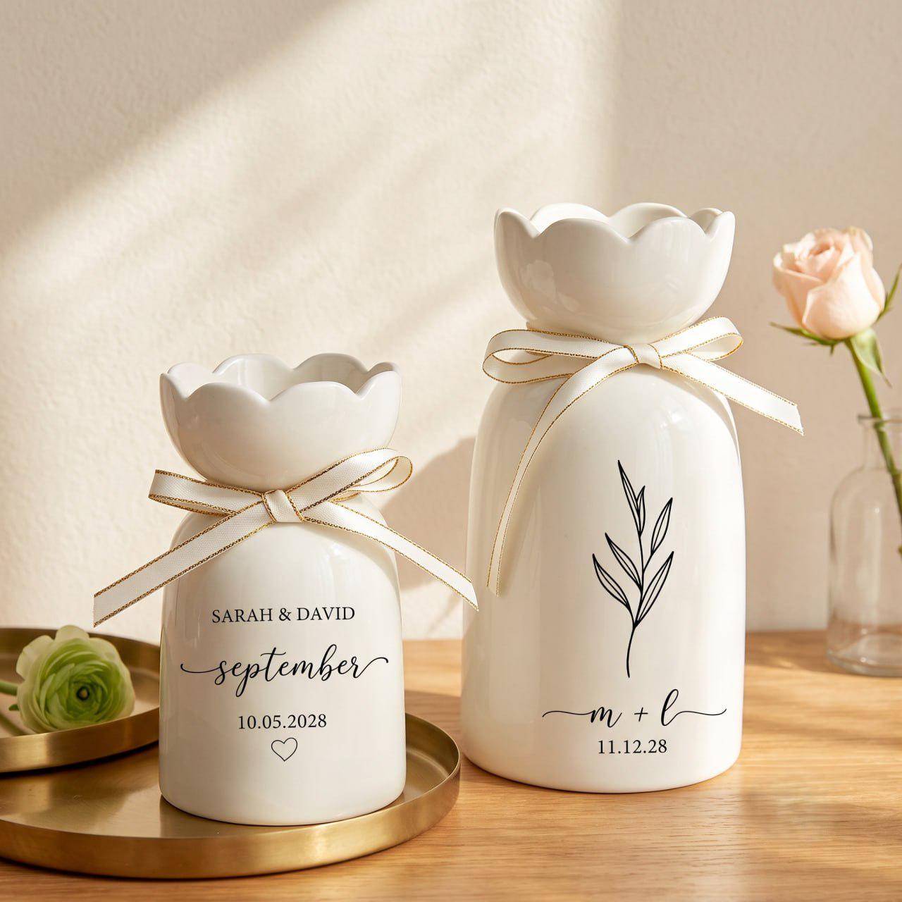 Personalized Wedding Gift Vase, Custom Engagement Gift, Ceramic Flower Vase, Newlywed Gift, Wedding Anniversary Gift for Couple